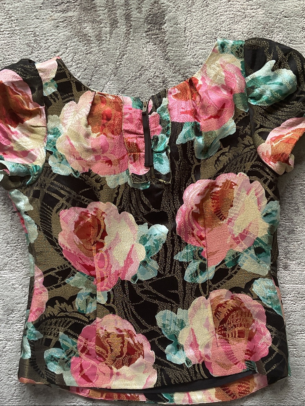 Anthro/Leifsdottir silk Metallic Brocade Rose Floral Top - Picture 8 of 9